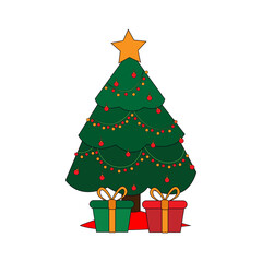 Isolated christmas tree with a star and ornaments. Vector illustration