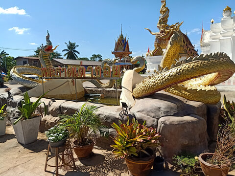 Serpant statue ,Naga statue in front of Phra That Tao Ngoi