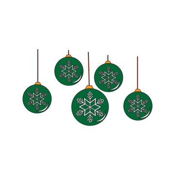 Group of christmas balls with snowflakes decoration. Vector illustration