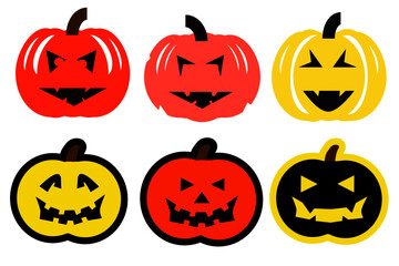 Set of Halloween cartoon pumpkins. Flat style vector pumpkins