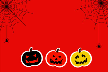 Halloween card,colorful pumpkins cartoon and spider  web on orange background,vector