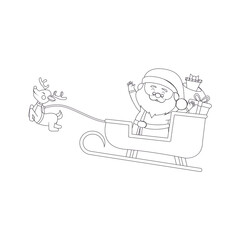 Happy santa claus cartoon riding a sleigh. Vector illustration