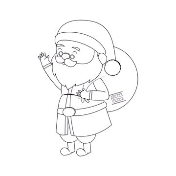 Happy santa claus cartoon with a gift bag. Vector illustration