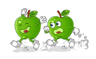 green apple play chase cartoon. cartoon mascot vector