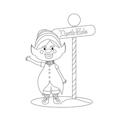 Happy christmas elf cartoon saying hi. Vector illustration