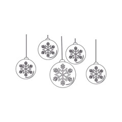 Group of christmas balls with snowflakes decoration. Vector illustration