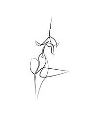 Hummingbird and flower in one line. Black line vector illustration on white background