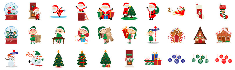 Set of christmas icons and cartoons. Vector illustration