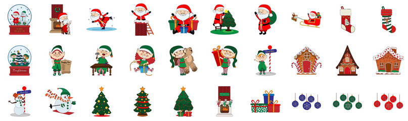 Set of christmas icons and cartoons. Vector illustration