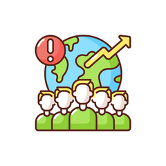 Overpopulation RGB color icon. Population rises very fast to be managed. Damaging all planet. Resourses decreasing process. Isolated vector illustration