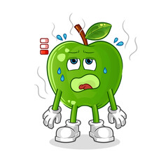 green apple low battery mascot. cartoon vector