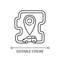 Roundtrip carsharing linear icon. Model of car rental where people rent cars. Get automobile. Thin line customizable illustration. Contour symbol. Vector isolated outline drawing. Editable stroke