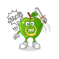 green apple knights attack with sword character. cartoon mascot vector