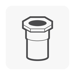 PVC plastic pipe fitting vector icon. Adapter with slip socket opening one end and female NPT thread. Part for installation in pipeline system for plumbing, drainage, waste, vent and water supply.