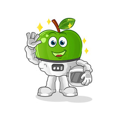 green apple astronaut waving character. cartoon mascot vector