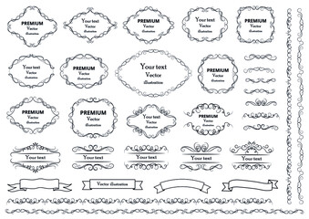 Decorative swirls or scrolls, vintage frames , flourishes, labels and dividers. Retro vector illustration