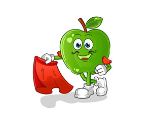green apple matador with red cloth illustration. character vector