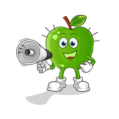 green apple holding hand loudspeakers vector. cartoon character
