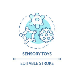 Sensory toys turquoise concept icon. Montessori method. Baby with special needs. Early childhood development idea thin line illustration. Vector isolated outline RGB color drawing. Editable stroke