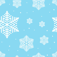 Naklejka na ściany i meble Snowflake seamless pattern. White and blue color theme. Vector Christmas winter background