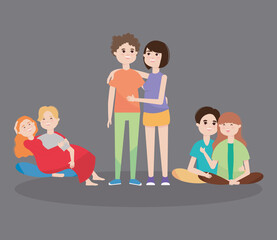 cartoon young couples, colorful design