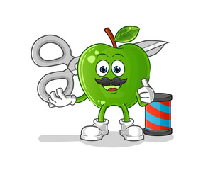 green apple barber cartoon. cartoon mascot vector