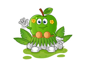 green apple hawaiian waving character. cartoon mascot vector