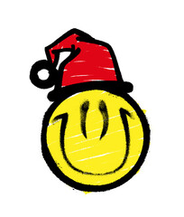 Smiley graffiti in santa claus hat. The smiling face is painted with spray paint. Vector illustration