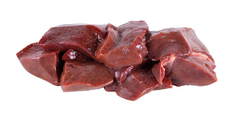 Close up Raw pork liver isolated on white background