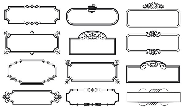 Vector illustration set of decorative vintage frames isolated. Art design border labels. Blank frames template. Graphic retro element