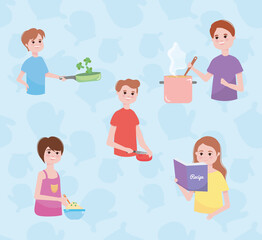 happy people cooking icon set, colorful design