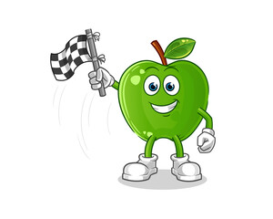 green apple finish flag holder cartoon. cartoon mascot vector