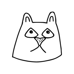 Hand drawn black vector illustration a portrait of a beautiful sad adult young dog or bear with big sad eyes isolated on a white background