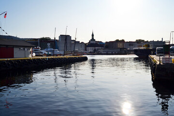 Embankment and the wharf of ships in Bergen, Norway
