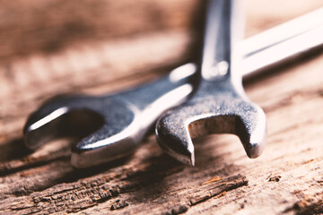 Electronic technical support concept. Wrenches