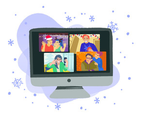 Christmas or New Year video chat online. Internet communication during quarantine.