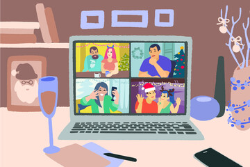 Merry Christmas and Happy New Year online. Holidays communication during quarantine.