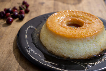 Flan with caramel, homemade delicious dessert