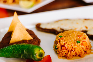 Close up mexican rice and beans