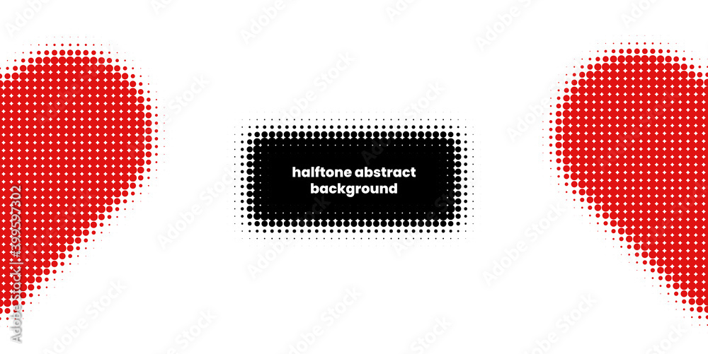 Poster Halftone in abstract style with place for text. Geometric retro banner vector texture. Modern print. White and black background. Light effect