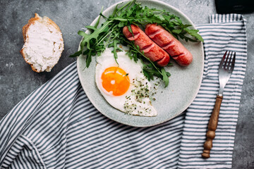 background, beans, bread, breakfast, concept, cooking, dish, english, flat lay, food, fork, gray, healthy, hearty, irish, keto, meal, microgreen, morning, nutritious, parsley, pepper, pork, sauce, sea