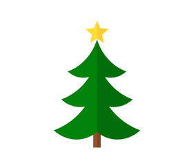 Green Christmas tree and star flat design icon.