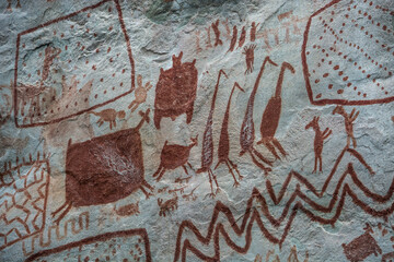 Detail of the paintings on a rock in 