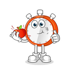 alarm clock eating an apple illustration. character vector