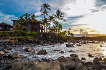 Obraz premium House on North Shore of O'ahu Hawaii at Sunset