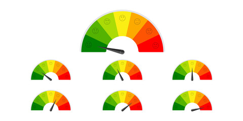 Set efficiency meter. Different emotion. Flat style. Vector illustration.