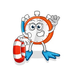 alarm clock swimmer with buoy mascot. cartoon vector
