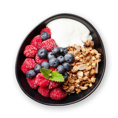 Healthy breakfast with granola, yogurt and berries