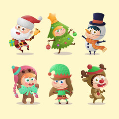 Christmas cute character kids with costume cartoon gradient collection