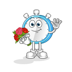alarm clock with bouquet mascot. cartoon vector